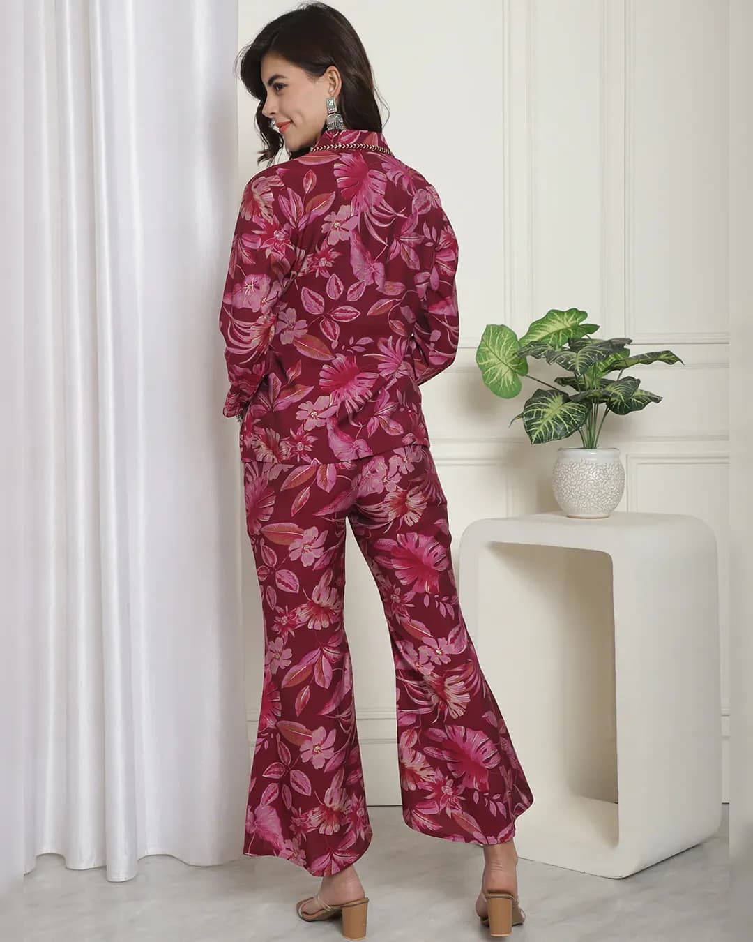 Royal Purple Floral Co-ord Set: Shirt & Trouser Ensemble alternate view