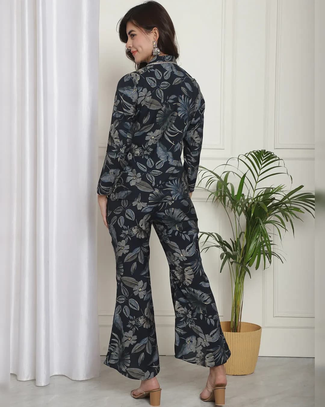 Midnight Bloom Ensemble - Navy Floral Fusion Co-ords alternate view