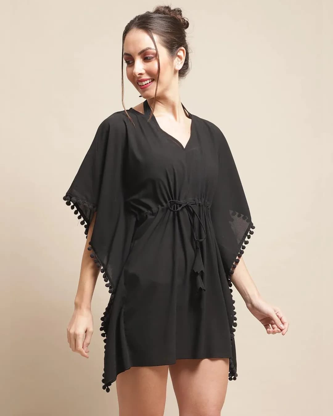 Luxurious Comfort: Black Solid Georgette Beachwear Set alternate view