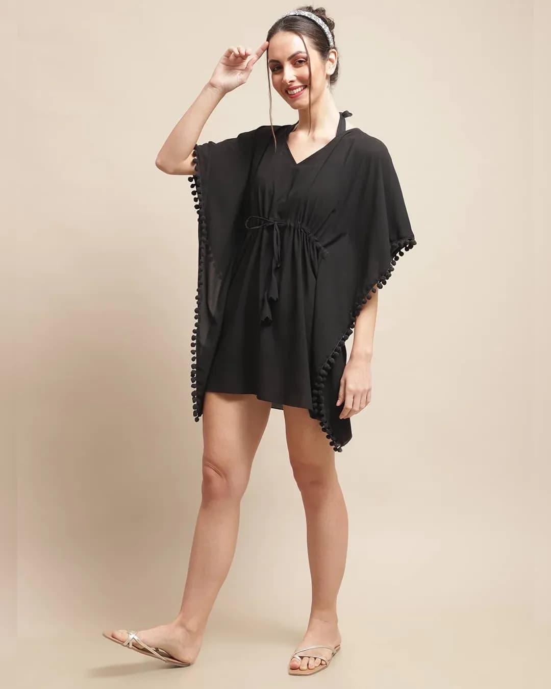 Luxurious Comfort: Black Solid Georgette Beachwear Set