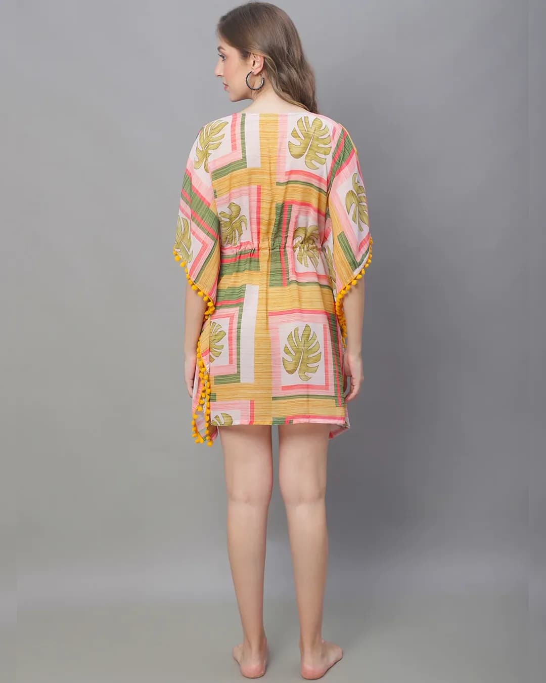 Sunshine Escape: Yellow Tropical Georgette Beachwear Set alternate view