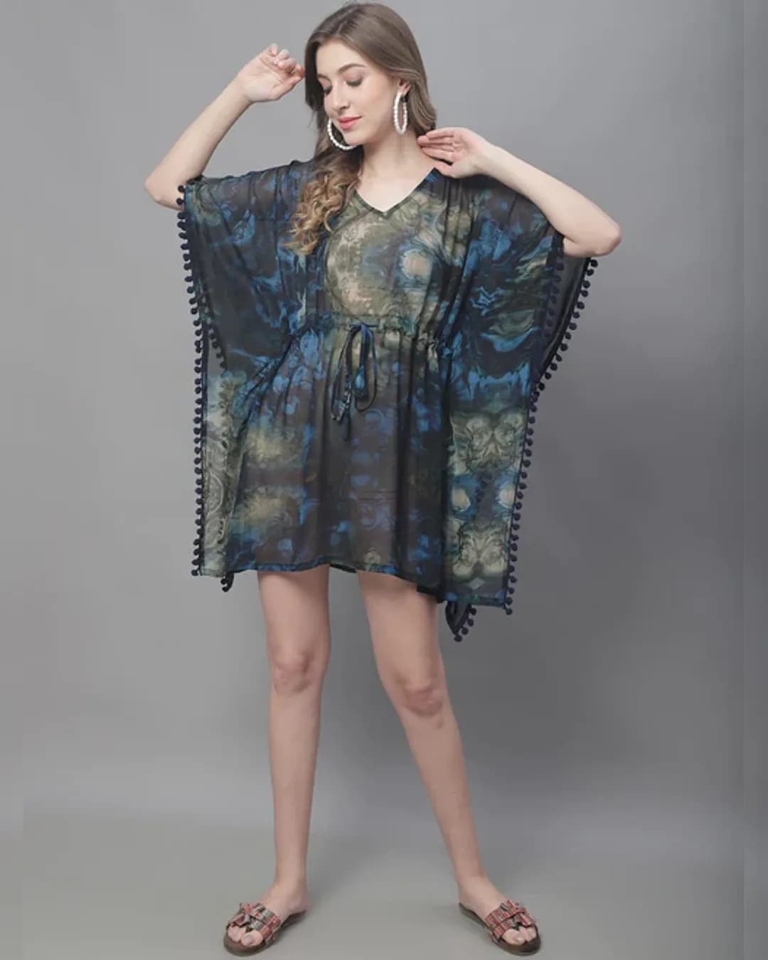 Ocean Breeze: Blue Abstract Georgette Beachwear Set