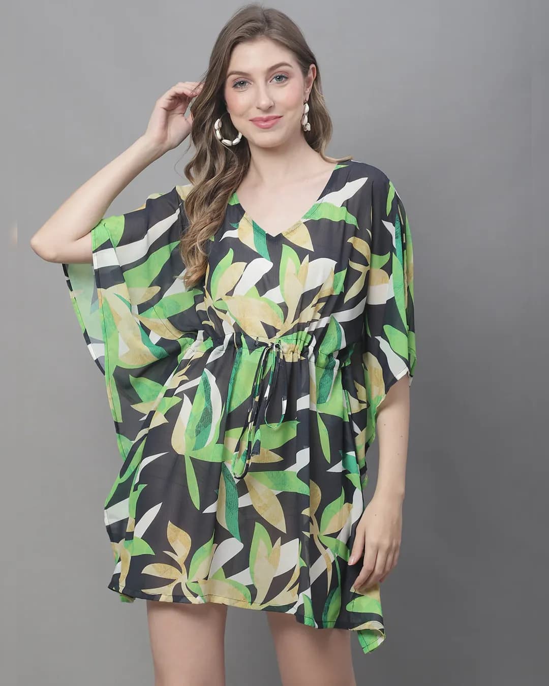 Luxe Comfort: Black Tropical Georgette Beachwear Set