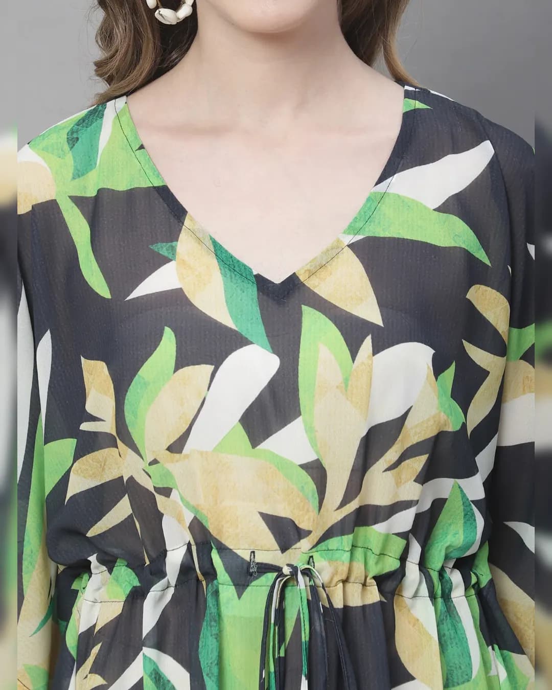 Luxe Comfort: Black Tropical Georgette Beachwear Set alternate view