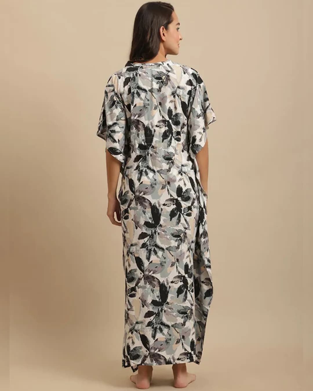 Blissful Comfort: Black Floral Rayon Ankle-Length Nightdress alternate view