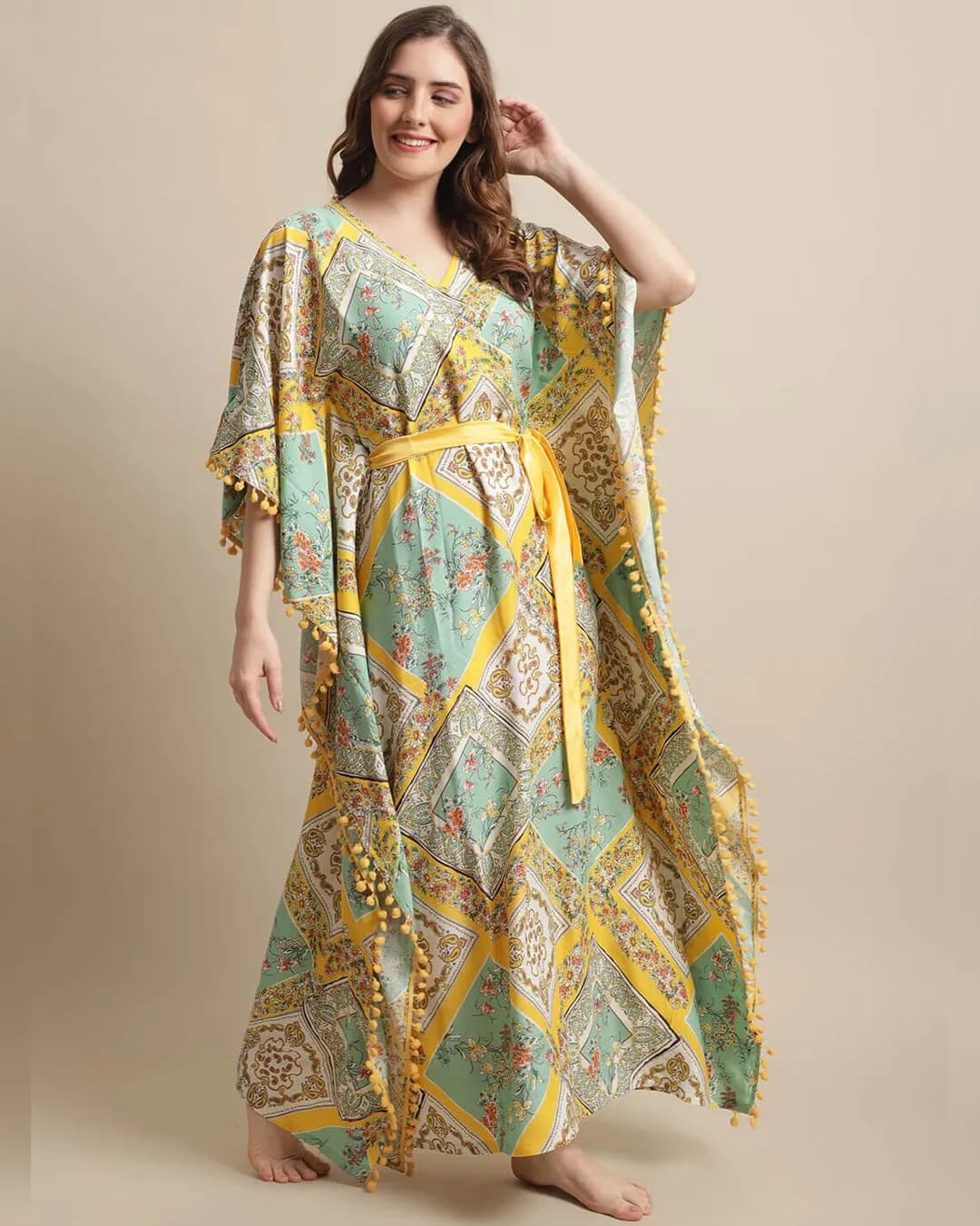 Cozy Chic: Yellow Floral Rayon Nightdress alternate view