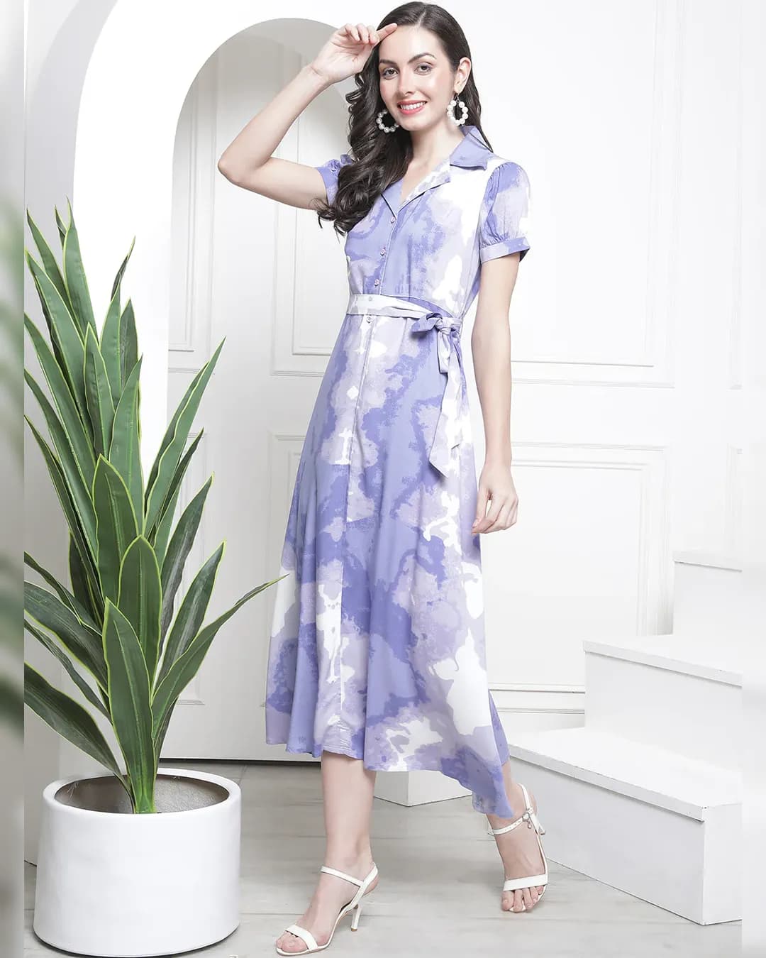 Royal Violet: Purple Print Fit & Flare Maxi Dress