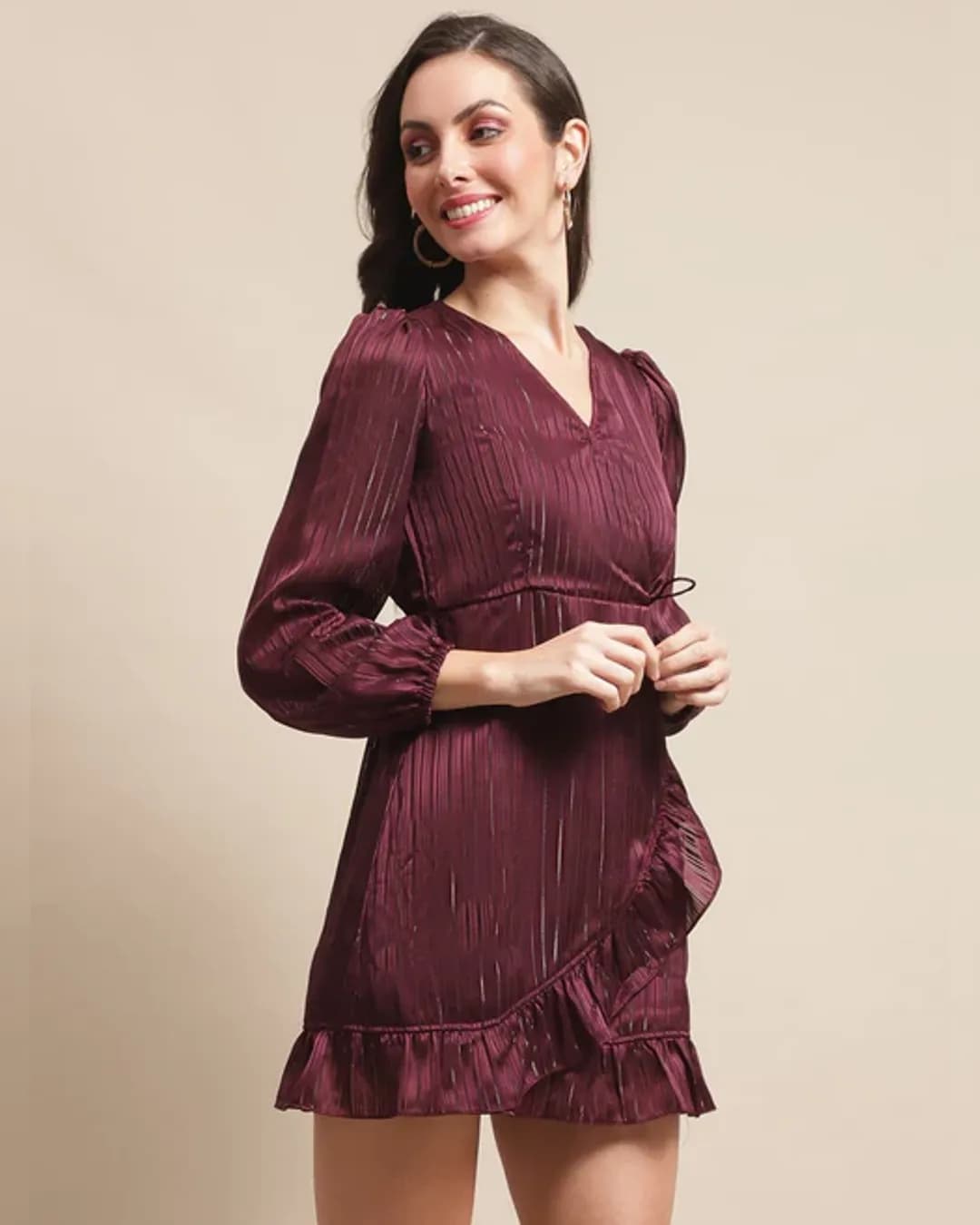 Burgundy Enchantment: Self-Design Wrap Georgette Dress