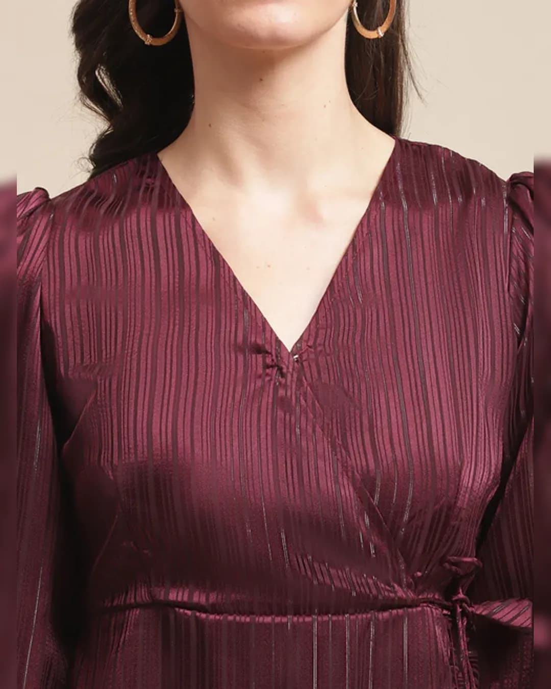 Burgundy Enchantment: Self-Design Wrap Georgette Dress alternate view