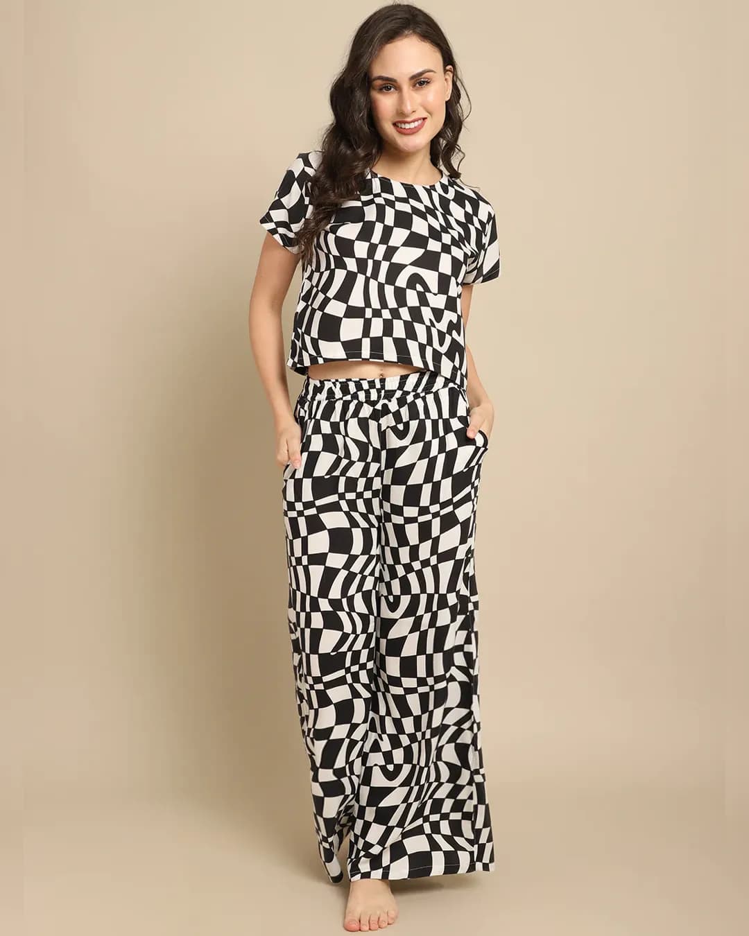 Blissful Comfort: Geometric Rayon Night Suit Set