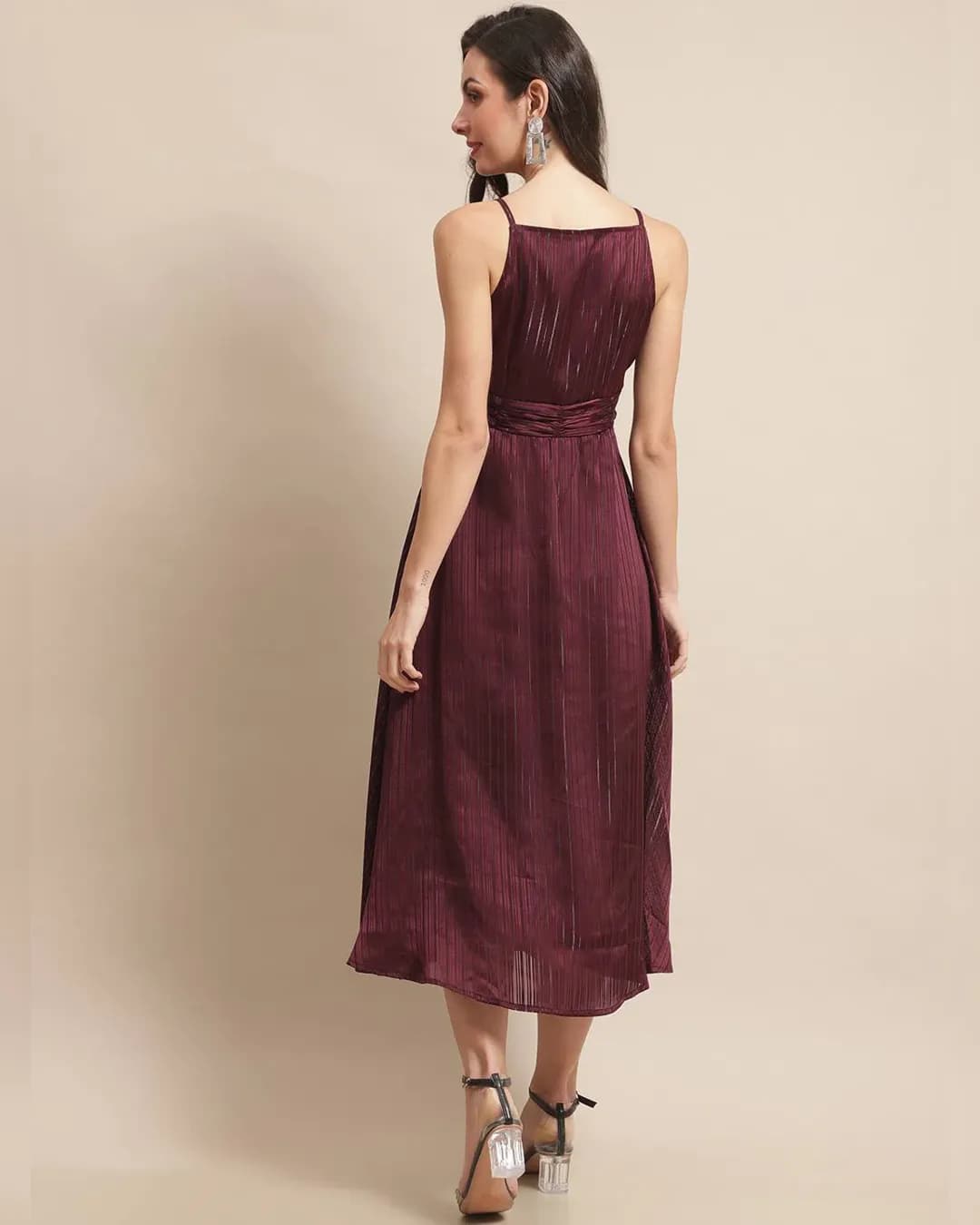 Scarlet Bloom Burgundy Fit & Flare Dress - Effortless Elegance for Casual Charm alternate view