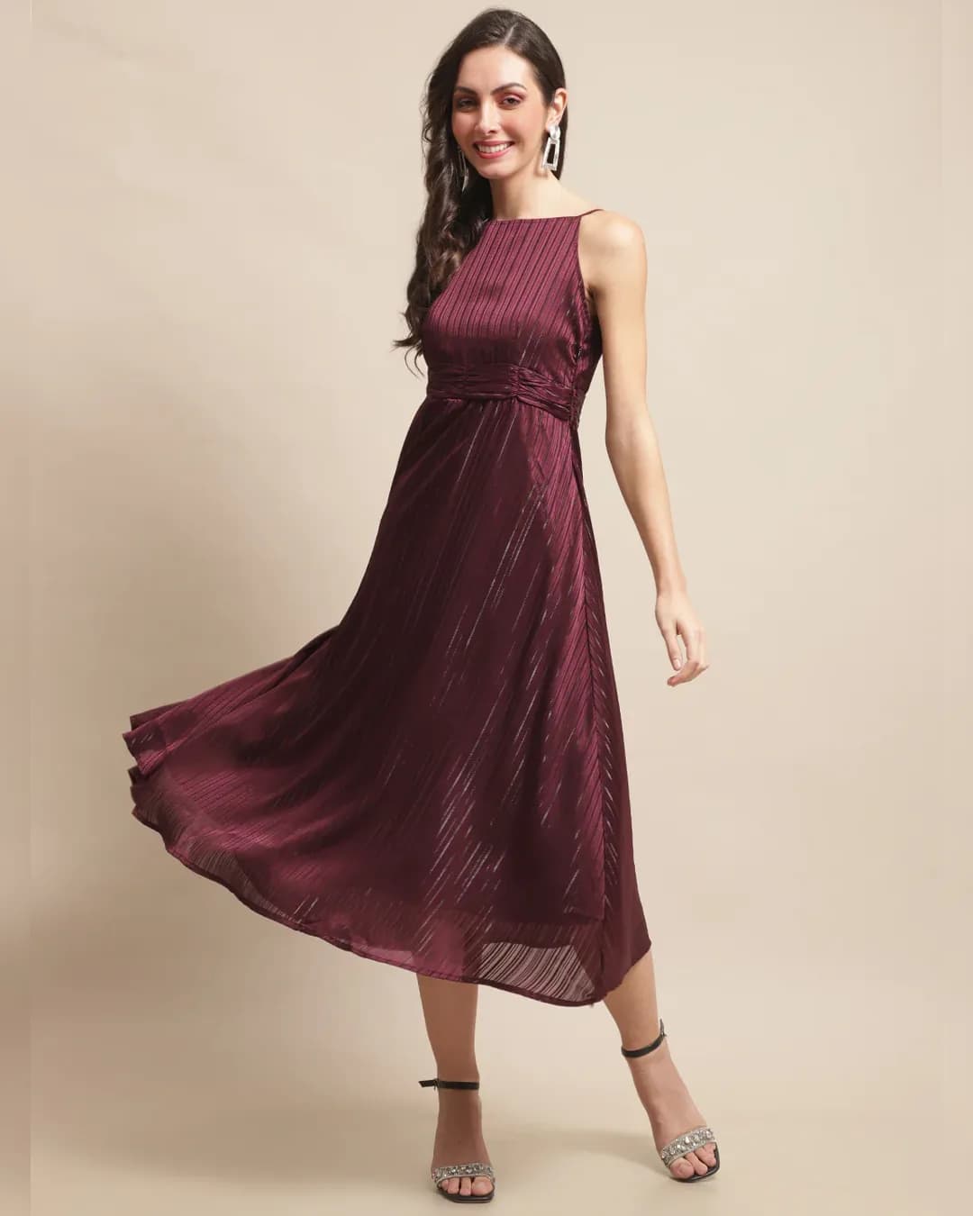 Scarlet Bloom Burgundy Fit & Flare Dress - Effortless Elegance for Casual Charm