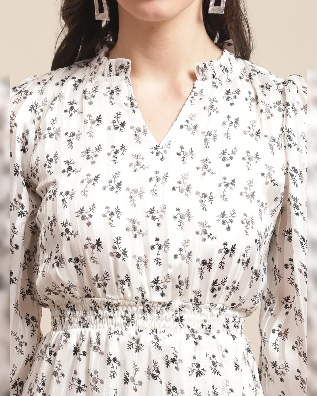 Whispering Petals White Floral Fit & Flare Dress - Effortless Elegance with a Hint of Romance alternate view