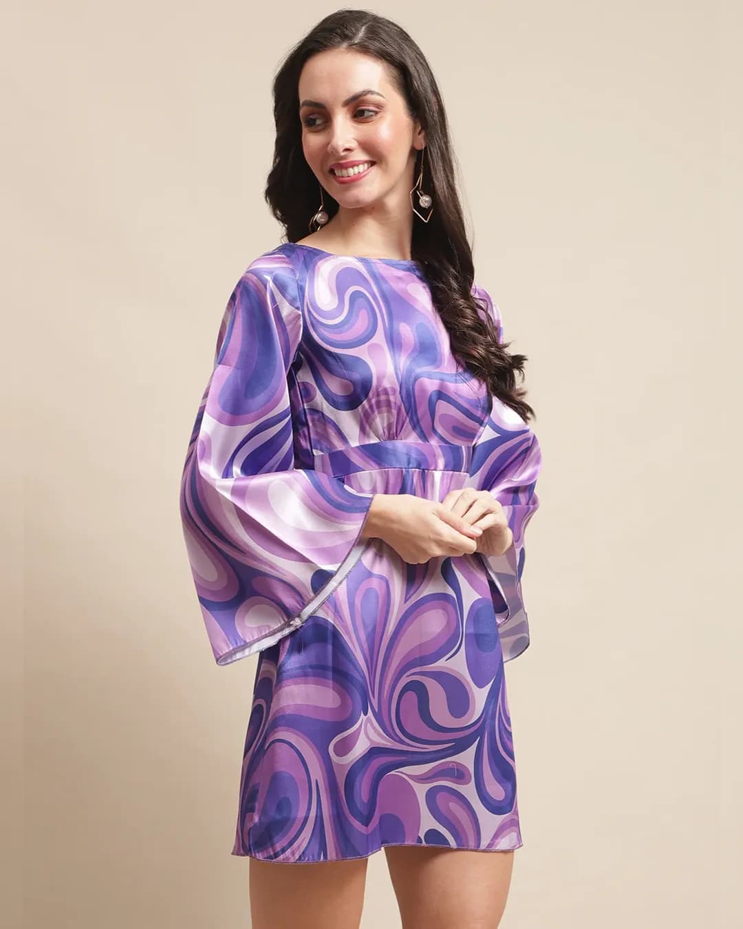 Lavender Dreams Purple Floral A-Line Dress - Graceful Flourish in Casual Chic