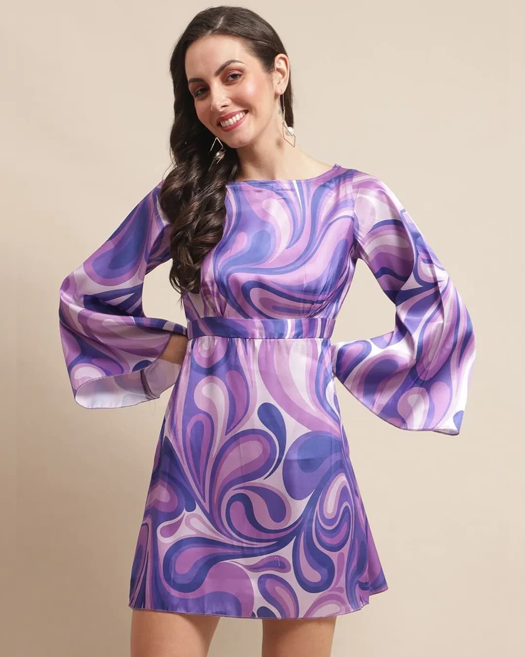 Lavender Dreams Purple Floral A-Line Dress - Graceful Flourish in Casual Chic alternate view
