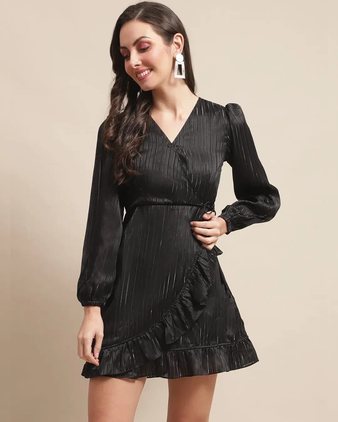 Midnight Elegance Black Wrap Dress - Timeless Sophistication for Casual Chic alternate view