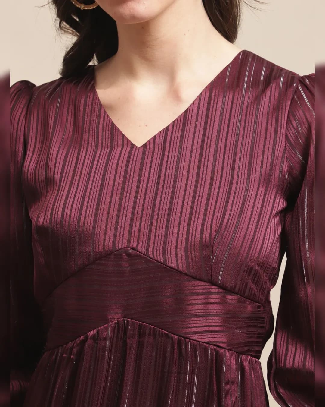 Burgundy Blossom Georgette Fit & Flare Dress - Casual Chic with Timeless Sophistication alternate view