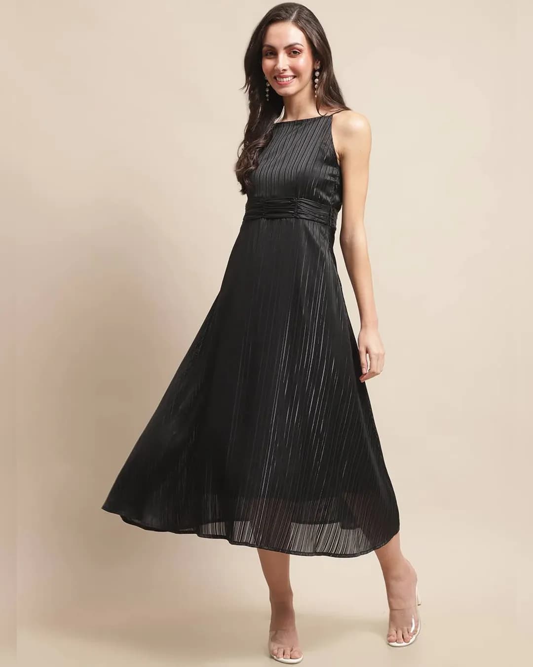 Midnight Elegance: Georgette Fit & Flare Midi Dress alternate view