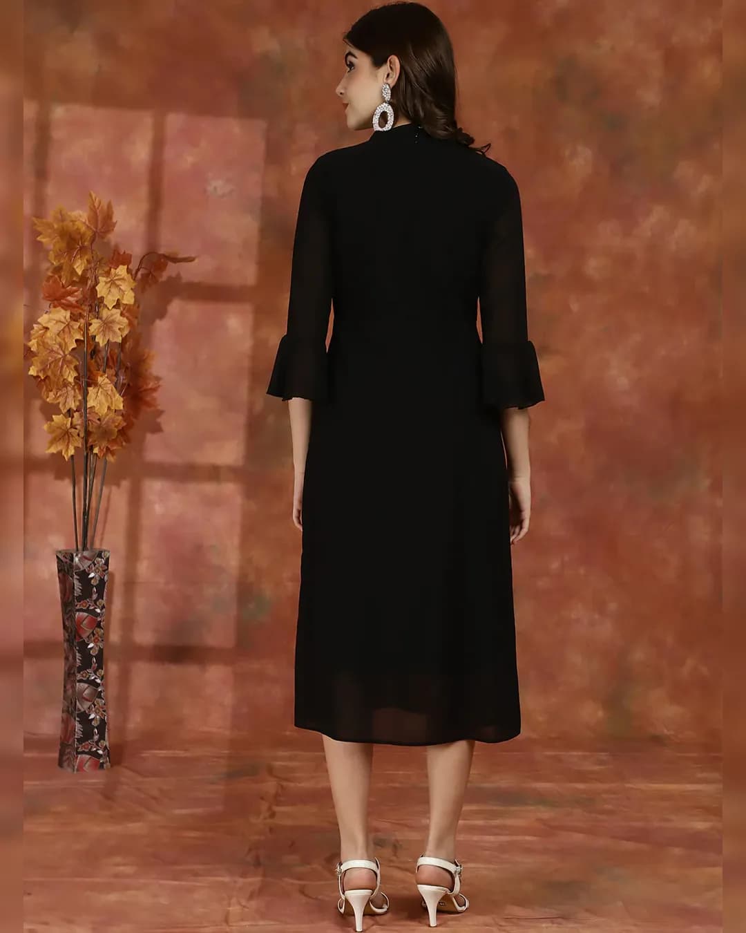 Noir Elegance: Georgette Fit & Flare Midi Dress alternate view
