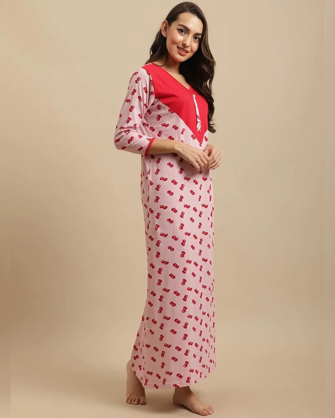 Cozy Comfort: Pink Abstract Cotton Nightwear Set alternate view