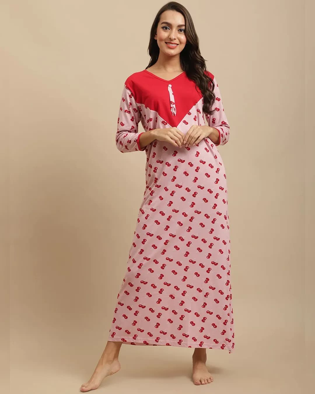 Cozy Comfort: Pink Abstract Cotton Nightwear Set