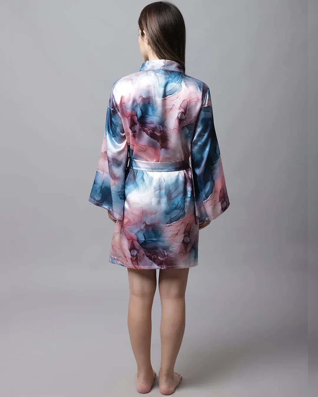 Luxe Comfort: Multi Abstract Satin Robe Set alternate view