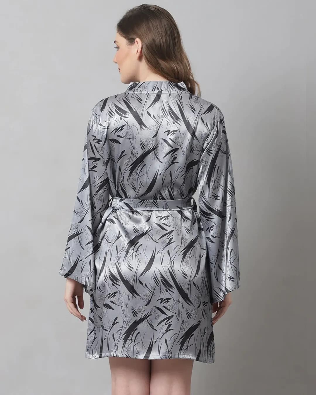 Heavenly Comfort: Grey Abstract Satin Robe Set alternate view