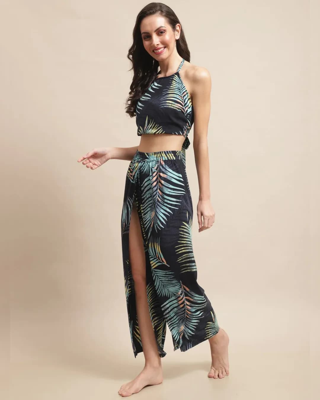 Coastal Comfort: Navy Blue Tropical Rayon Beachwear Set alternate view