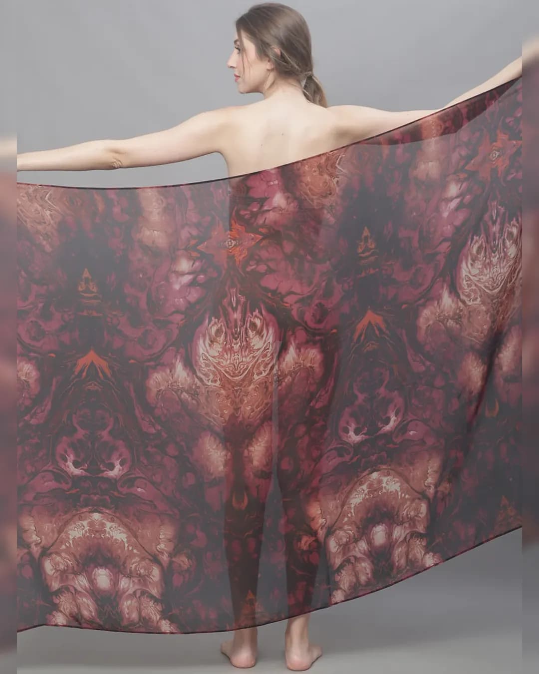 Earthy Elegance: Wine Abstract Printed Swimwear Cover Up Sarong alternate view