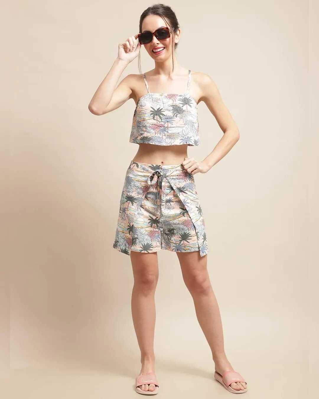 Peach Paradise: Tropical Rayon Beachwear Set