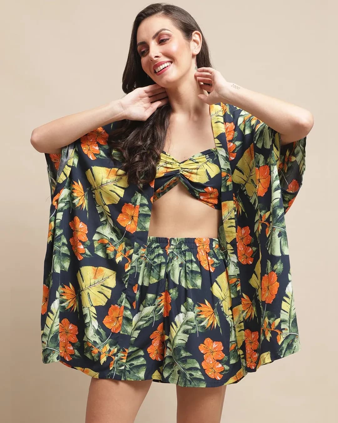 Navy Breeze: Tropical Rayon Beachwear Set