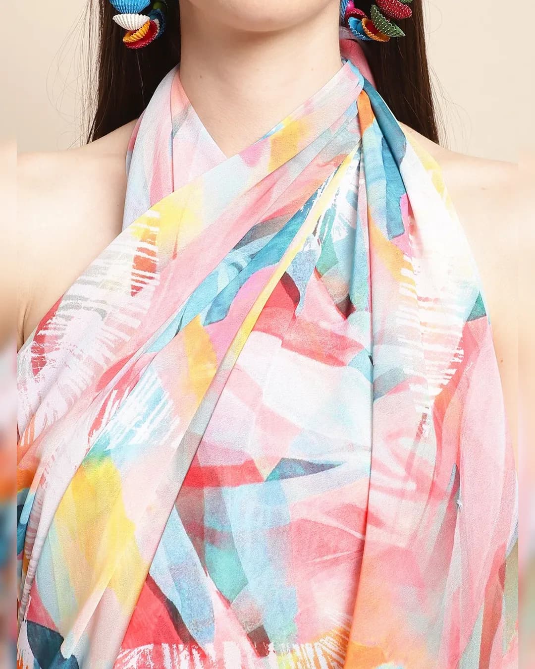 Vibrant Geometry: Multi Geometric Printed Swimwear Cover Up Sarong alternate view