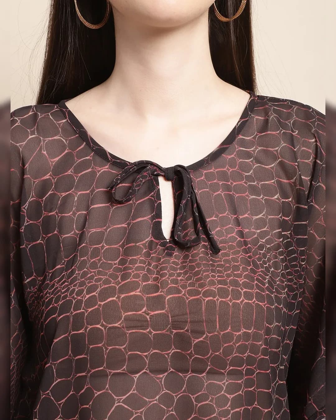 Midnight Muse: Black Abstract Printed Kaftan Swimwear Cover Up Top alternate view