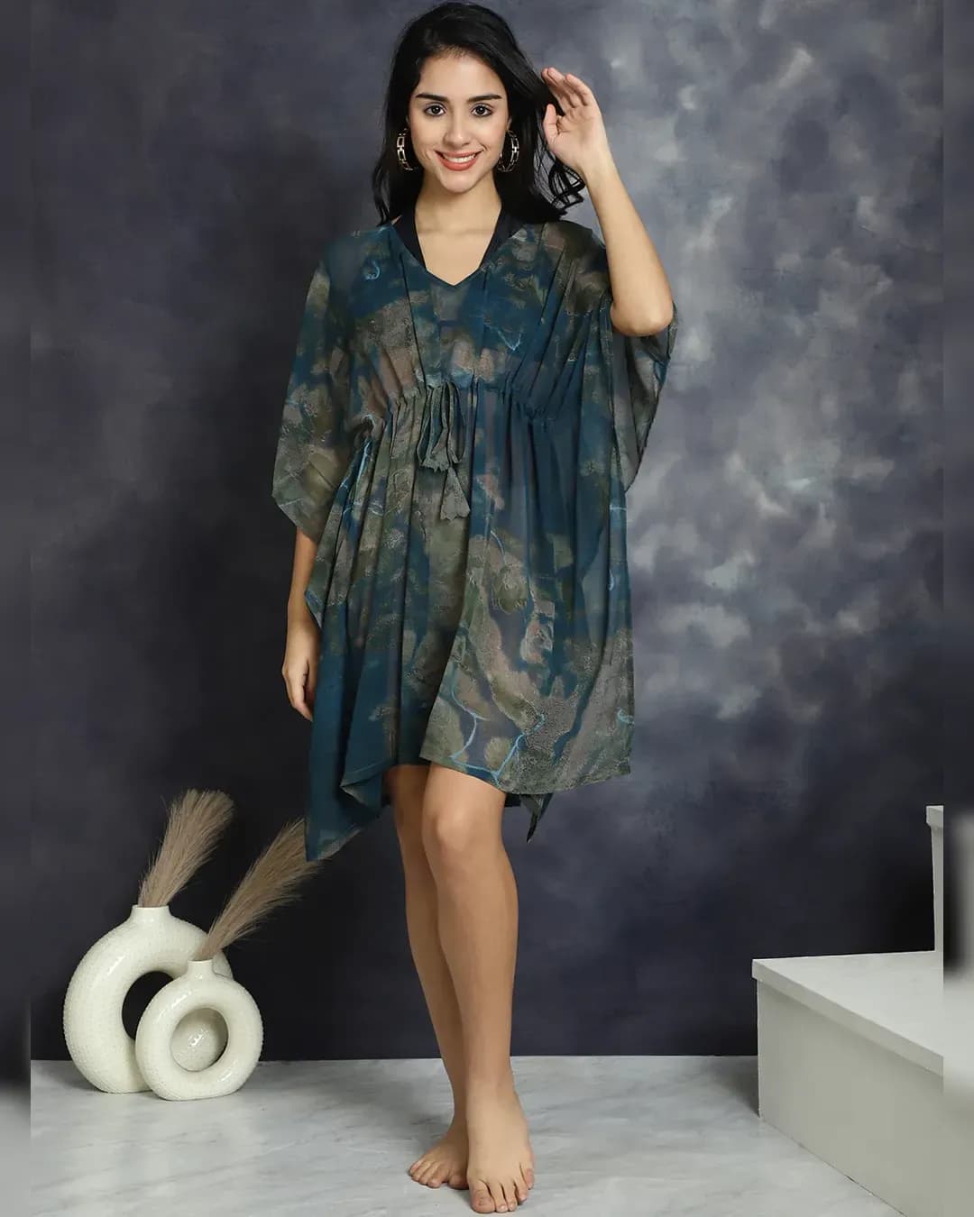 Azure Dream: Blue Abstract Printed Beachwear Set