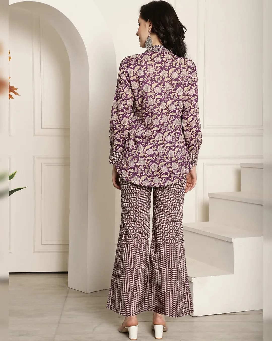 Regal Aura : Purple Printed Tunic and Palazzo Co-ords Set alternate view
