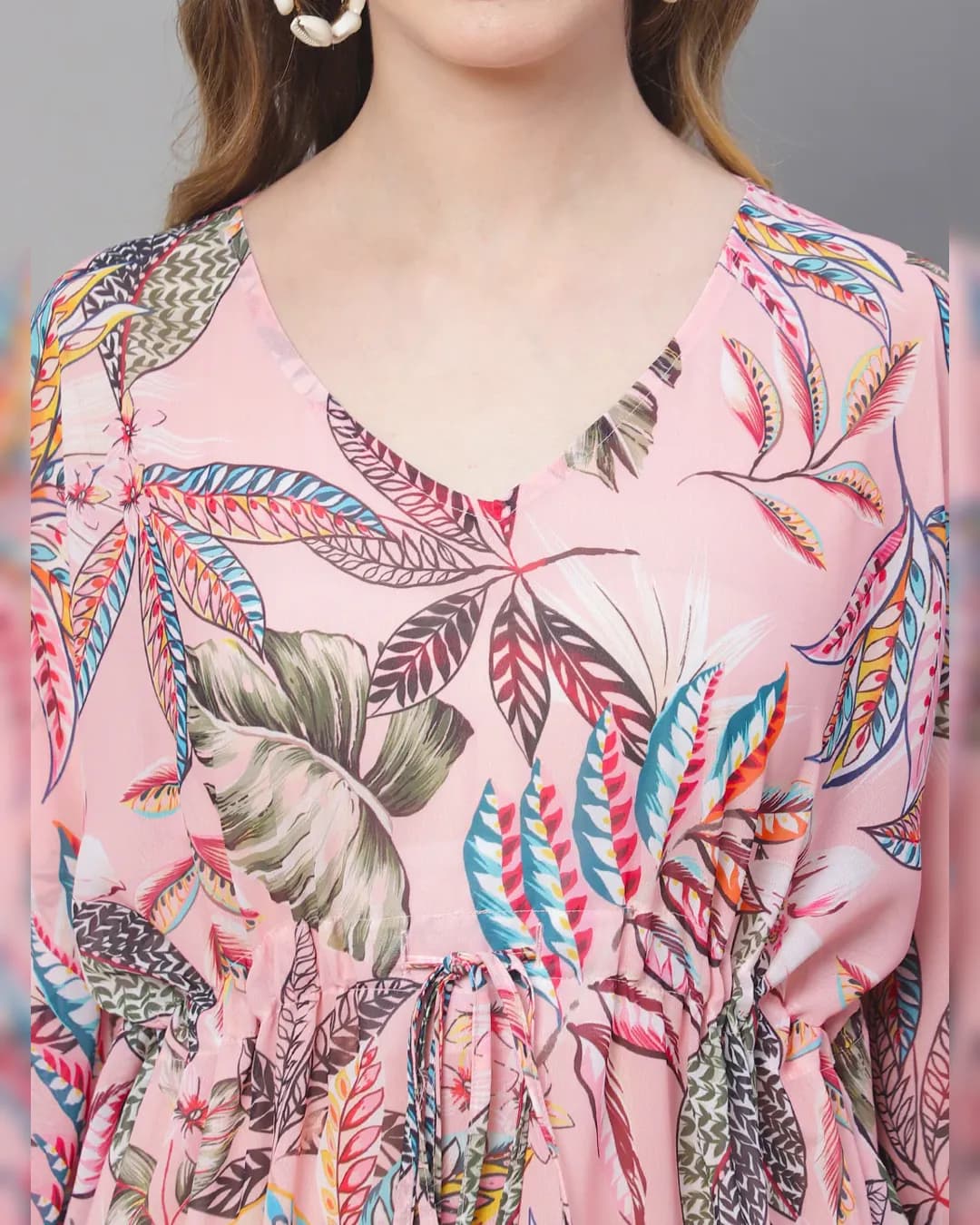 Tropical Paradise: Pink, Green & Red Printed Kaftan Cover-Up Dress alternate view