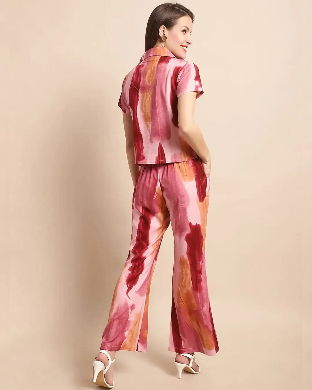 Comfortably Chic Red Abstract Rayon Co-ord Set alternate view