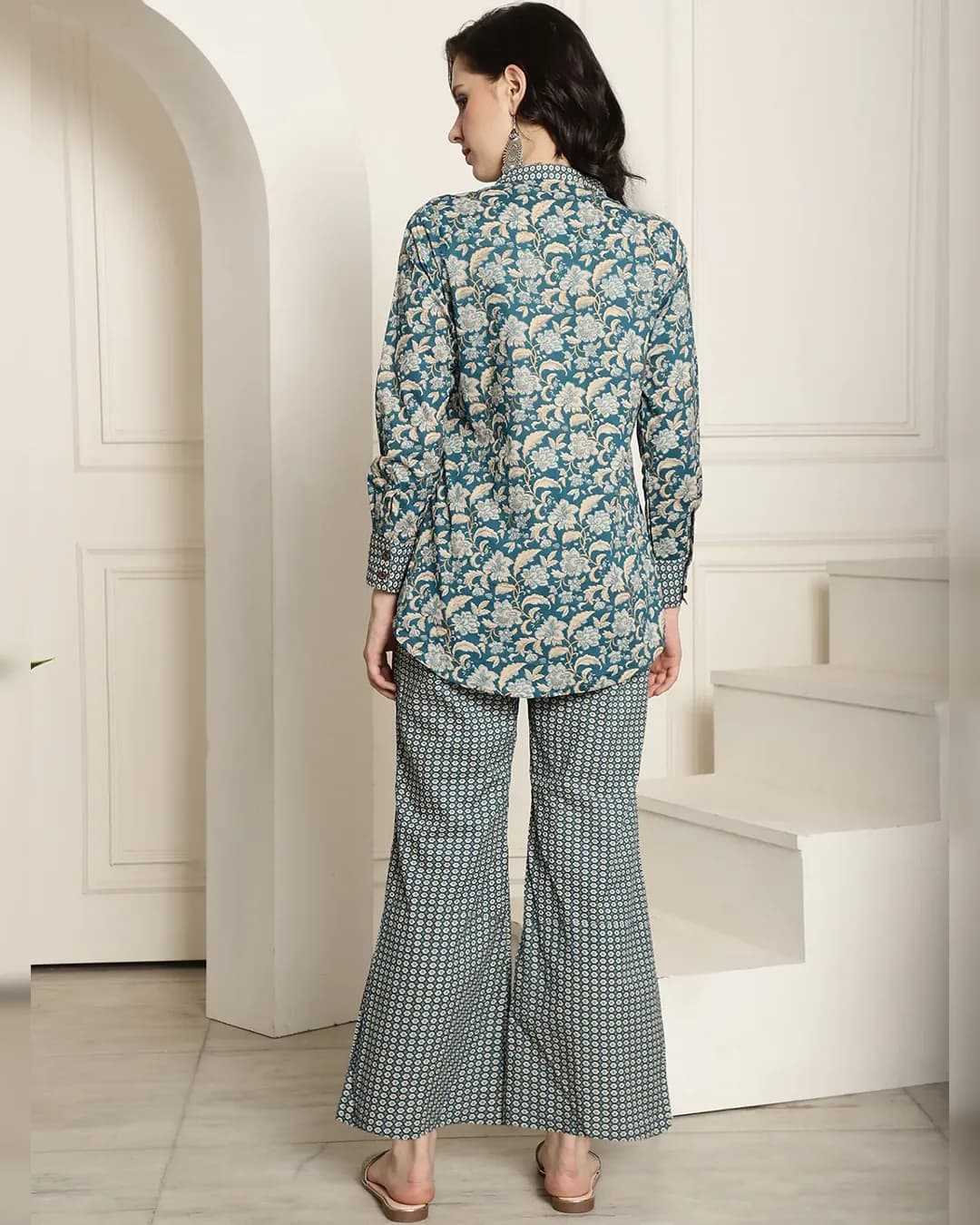 Tranquil Harmony: Blue Motif Cotton Co-ord Set alternate view