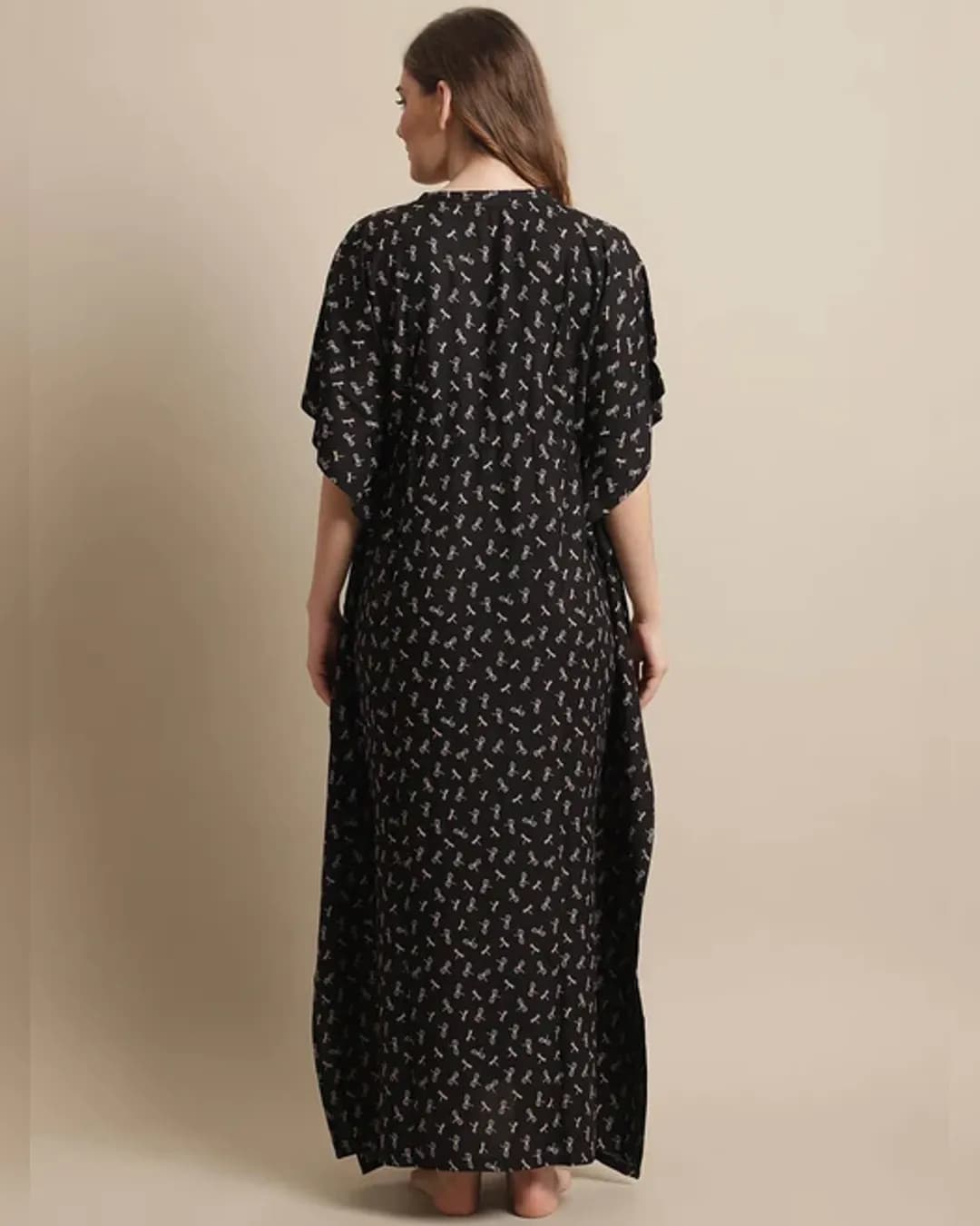 Midnight Bloom - Black Floral Rayon Ankle-Length Nightdress alternate view