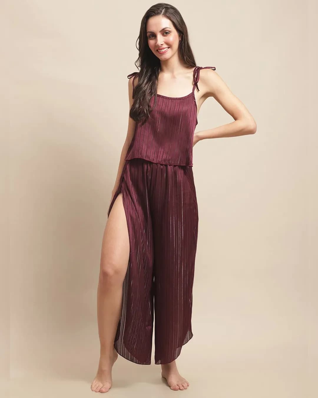 Luxe Comfort: Maroon Abstract Print Rayon Beachwear Set