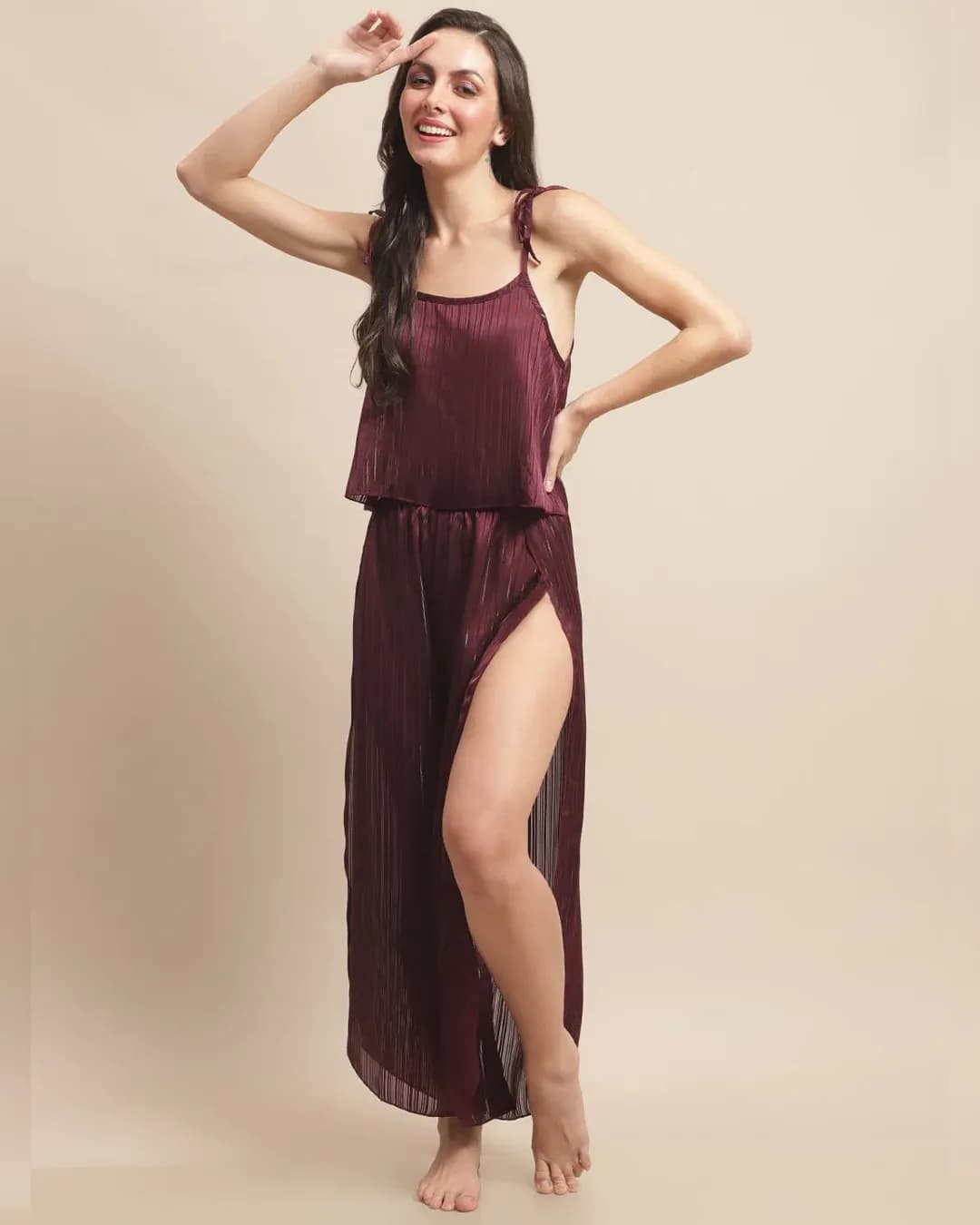 Luxe Comfort: Maroon Abstract Print Rayon Beachwear Set alternate view