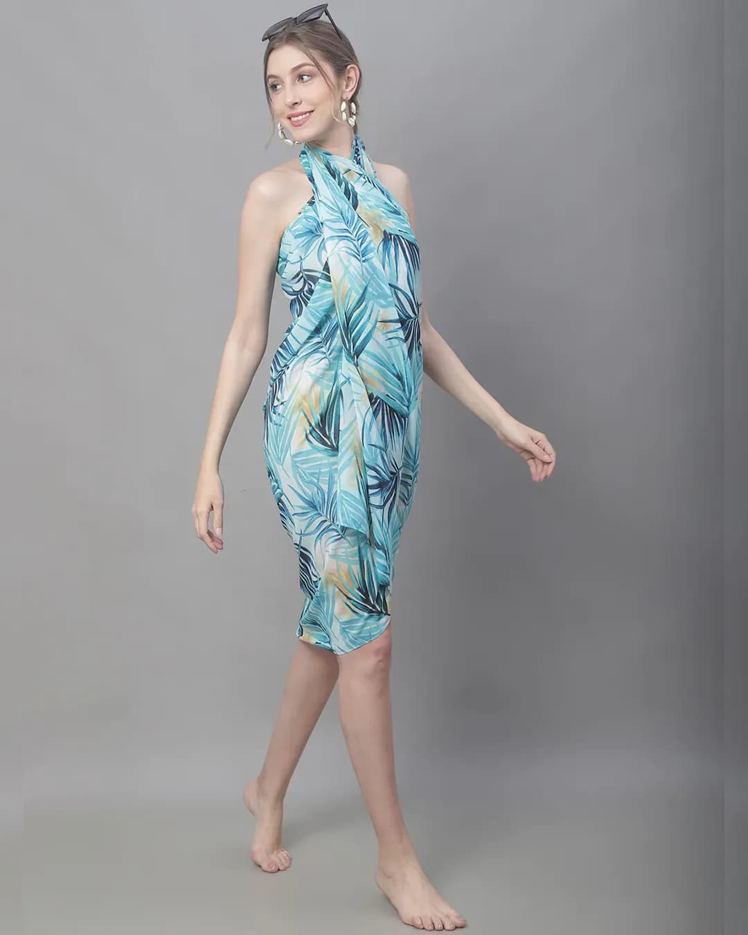 Ocean Breeze: Blue Tropical Print Georgette Beachwear Set