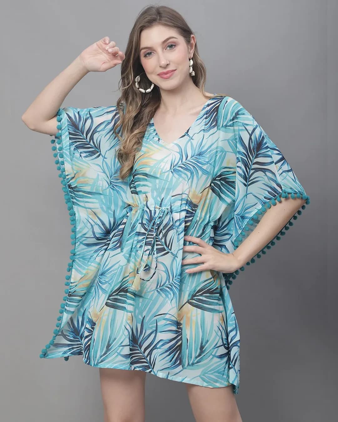 Azure Bliss: Blue Tropical Print Georgette Beachwear Set alternate view