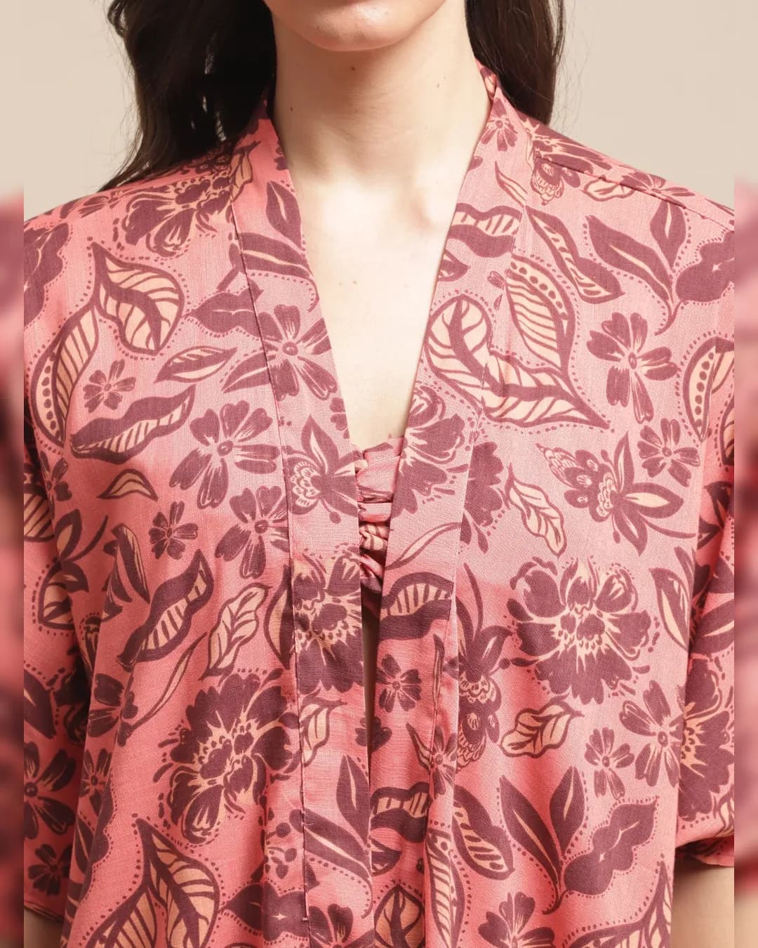 Peach Blossom: Floral Print Rayon Beachwear Set alternate view