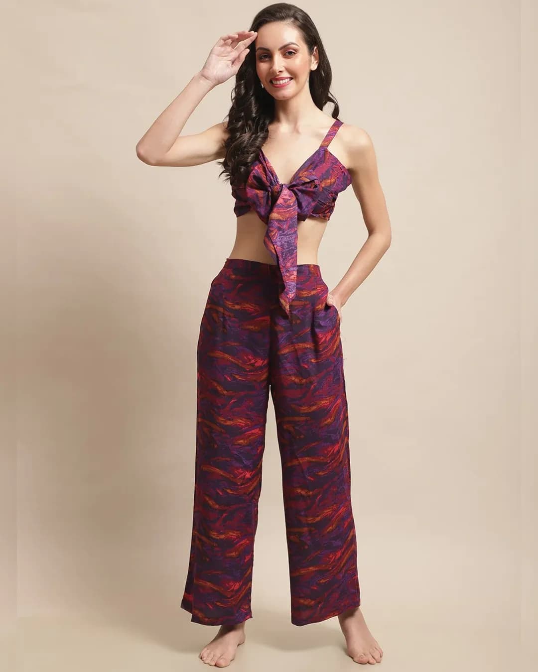 Purple Paradise: Soft Rayon Abstract Beachwear Set