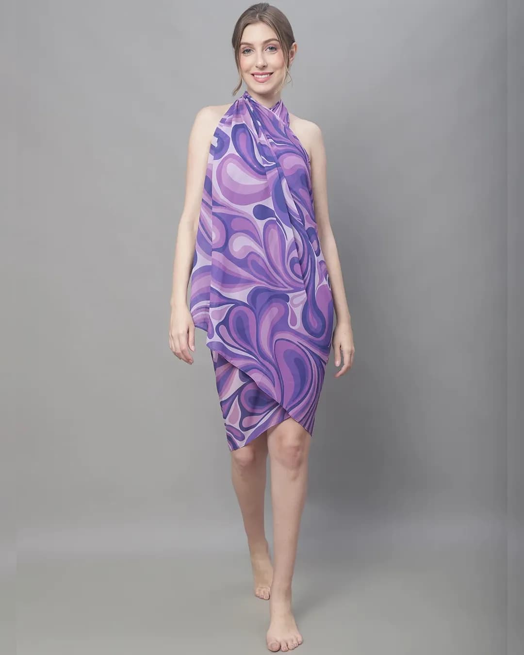 Purple Perfection: Soft Georgette Abstract Beachwear Set