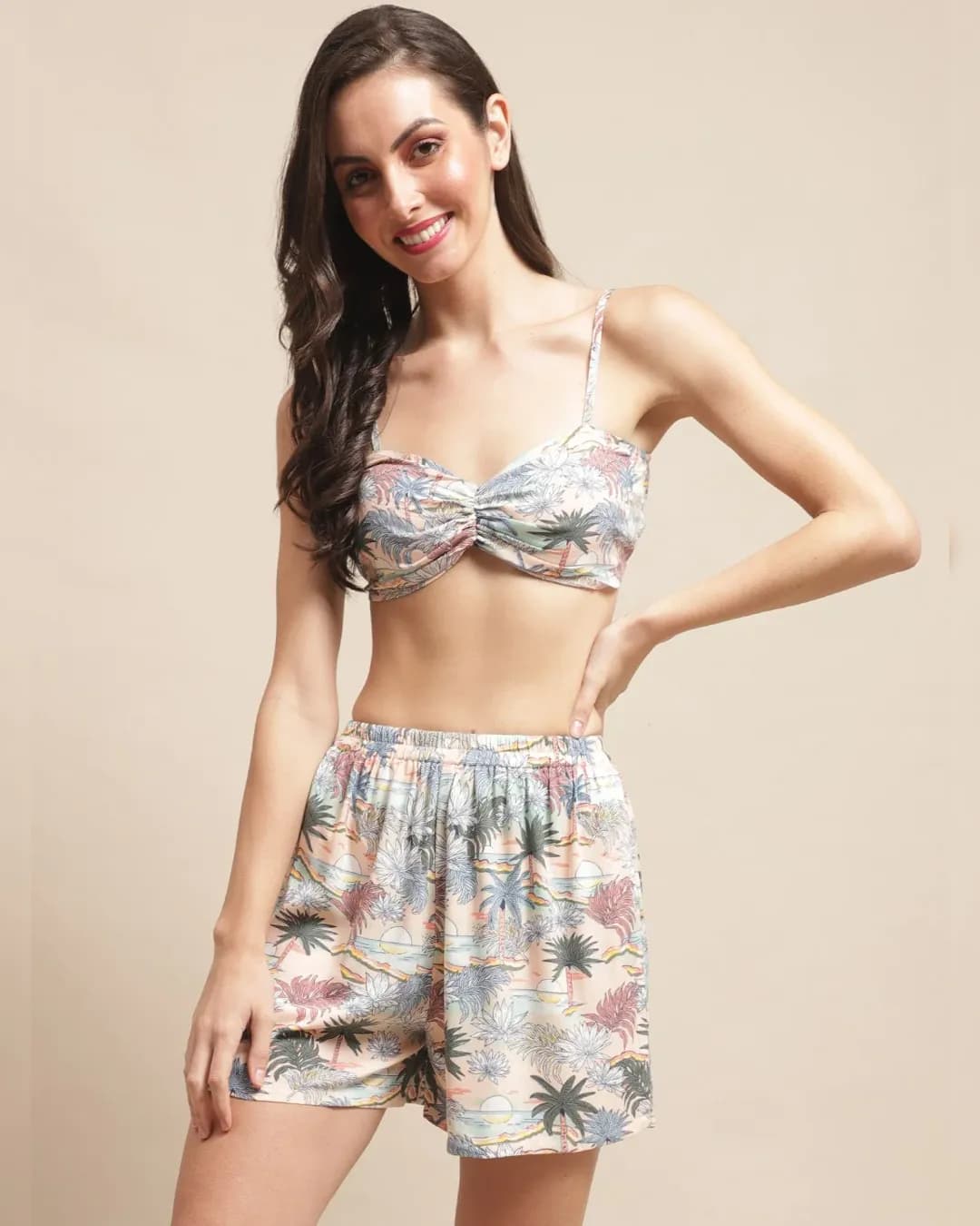 Peach Paradise: Soft Rayon Tropical Beachwear Set alternate view