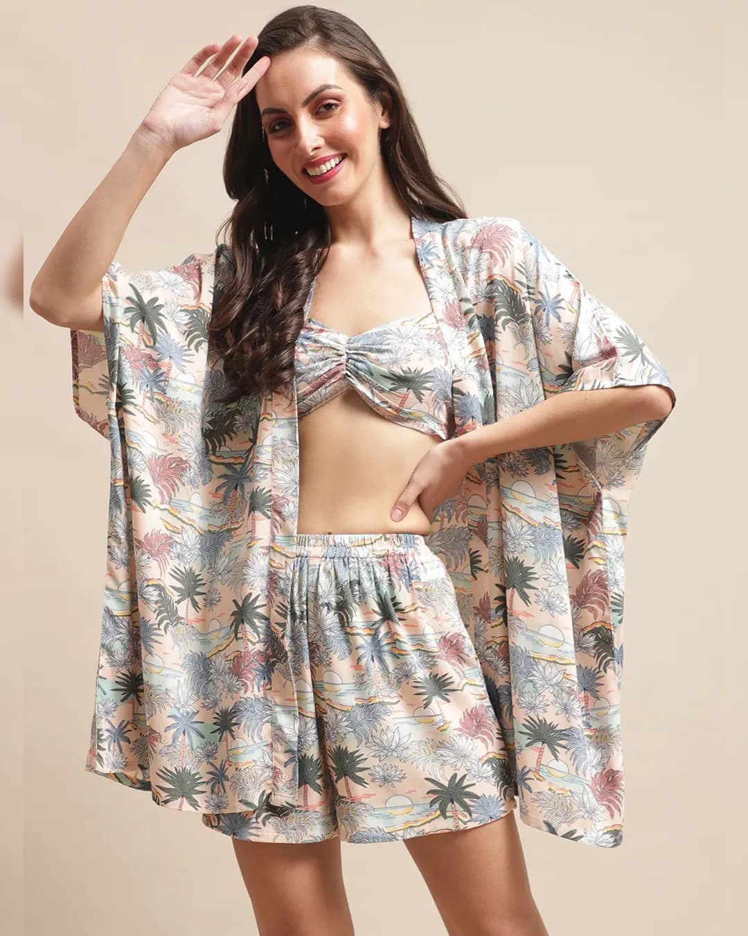 Peach Paradise: Soft Rayon Tropical Beachwear Set