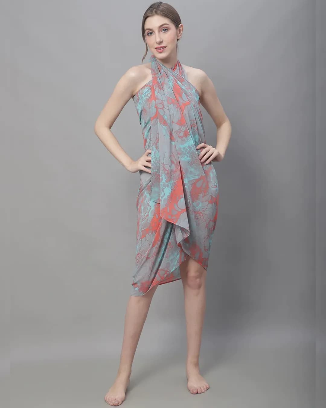 Peach Perfection: Soft Georgette Abstract Beachwear Set