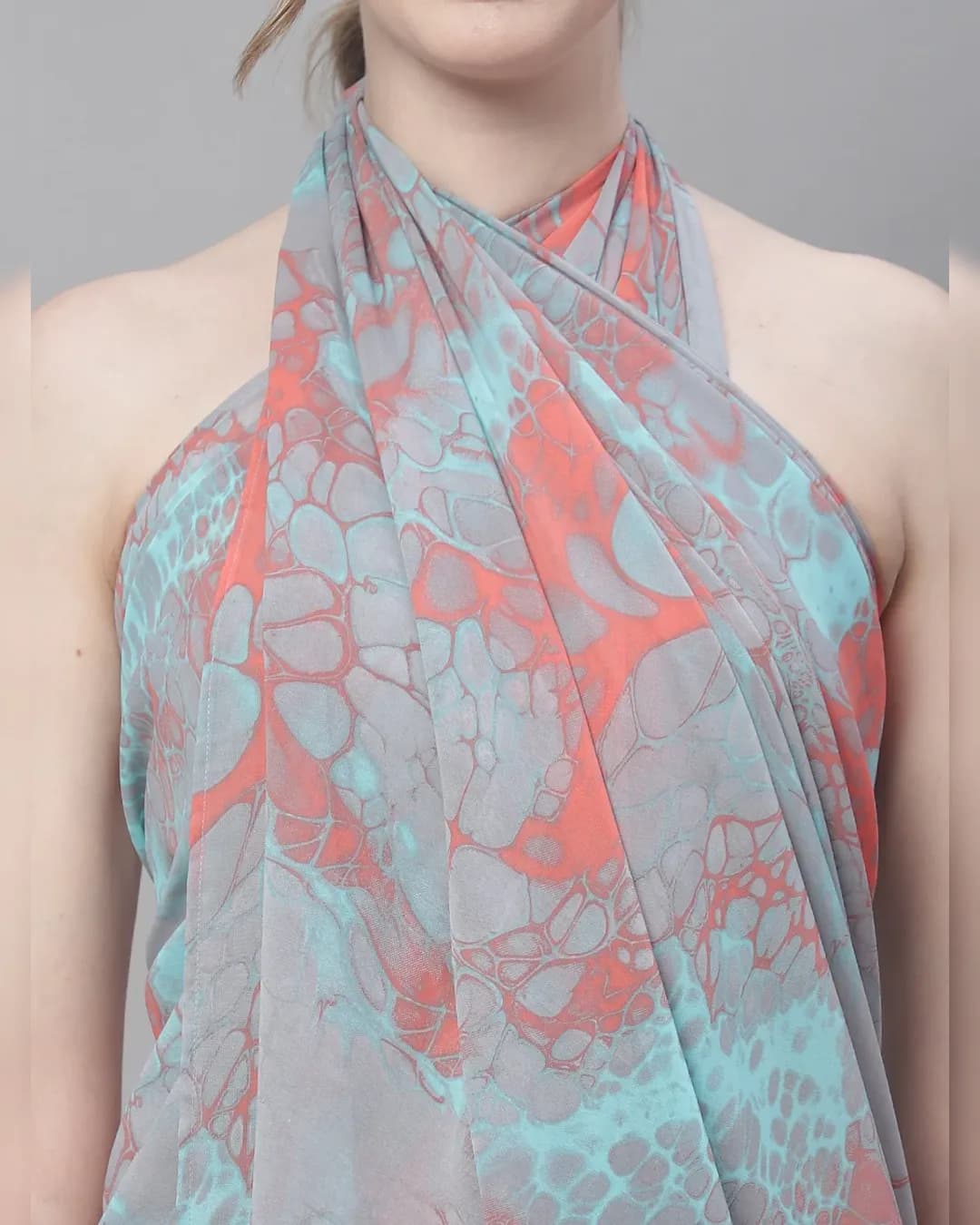 Peach Perfection: Soft Georgette Abstract Beachwear Set alternate view